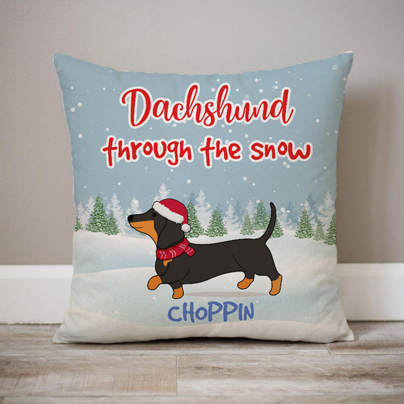 Dachshund Through The Snow, Personalized Pillows, Custom Christmas Gift for Dog Lovers