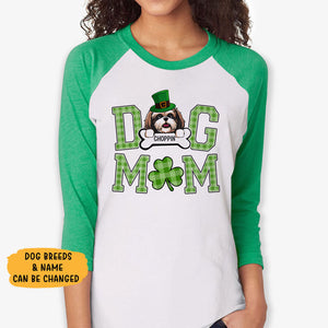 Lucky Dog Mom, Dog Lover Shirt, Personalized St. Patrick's Day Unisex Raglan Shirt, St Patricks Day