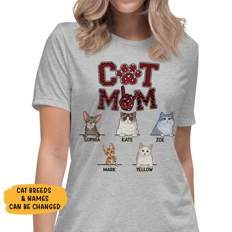 Cat Mom, Red Pattern, Custom Shirt, Personalized Gifts for Cat Lovers