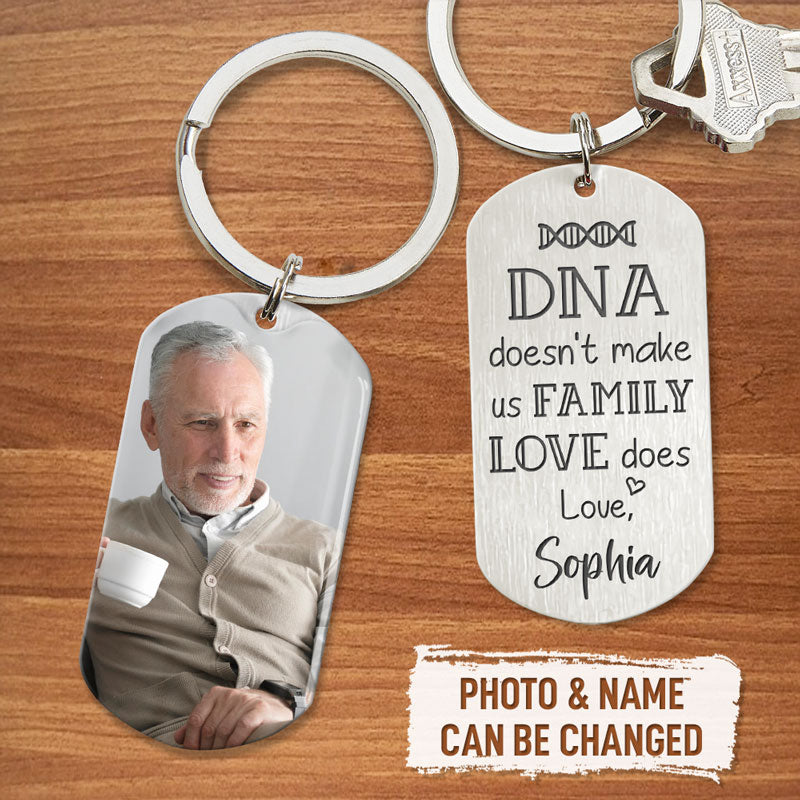 Love Makes Us Family, Personalized Keychain, Gifts For Bonus Dad, Custom Photo