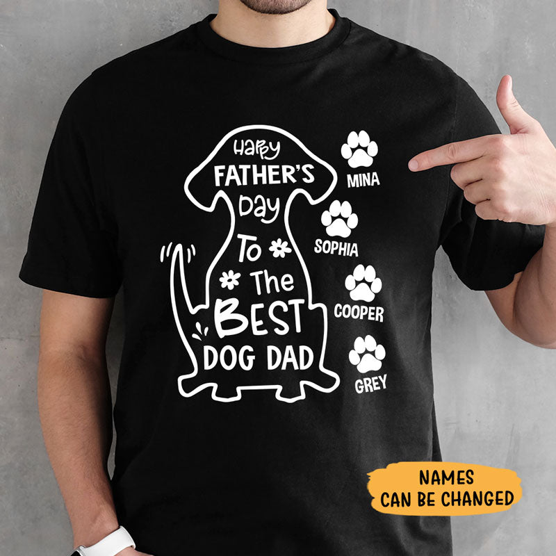 Happy Father's Day To Best Dog Dad, Black Tee, Dark Color Custom T Shirt, Personalized Gifts for Dog Lovers