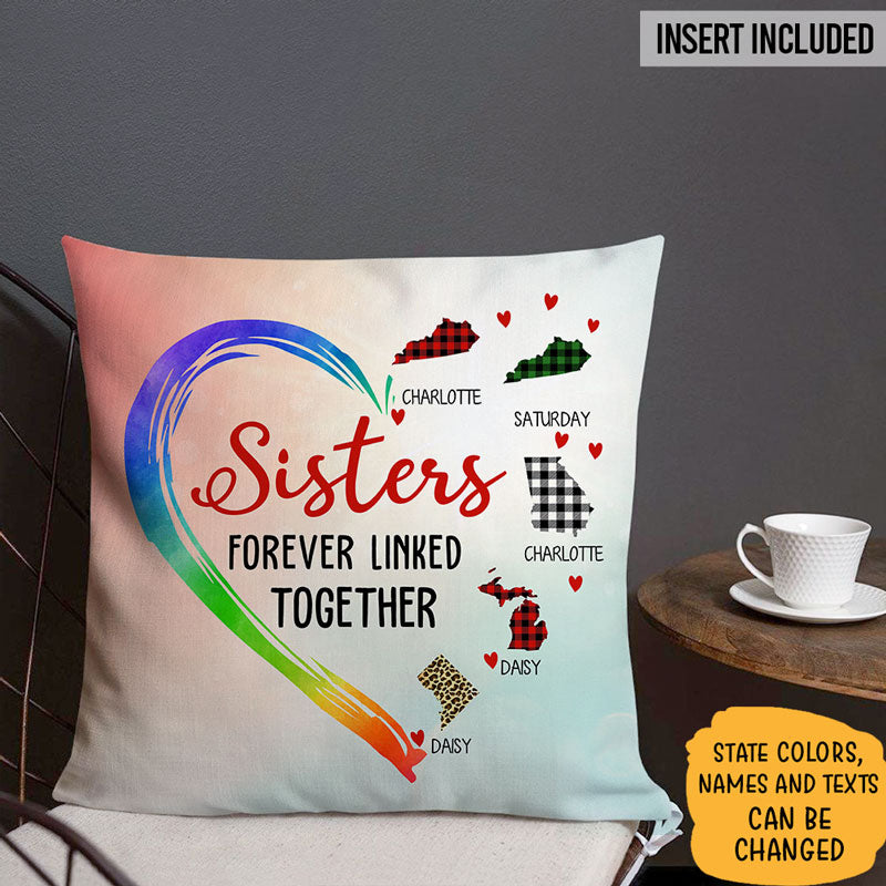Forever Linked Together, Personalized State Colors Pillow, Custom Moving Gift