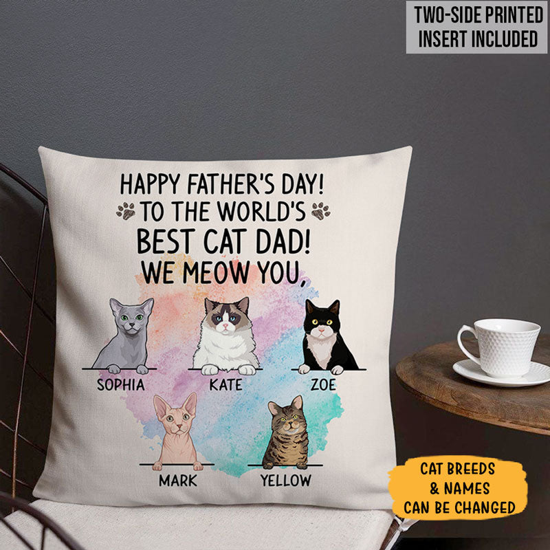 Happy Father's Day Best Cat Dad, Personalized Pillows, Custom Gift for Cat Lovers
