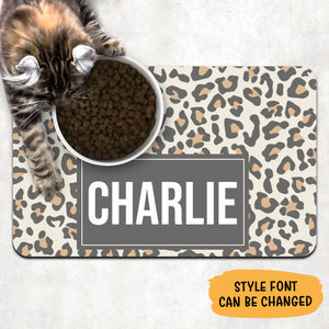Custom Name Leopard Pattern Pet Placemat, Personalized Pet Food Mat, Pet Lovers Gifts