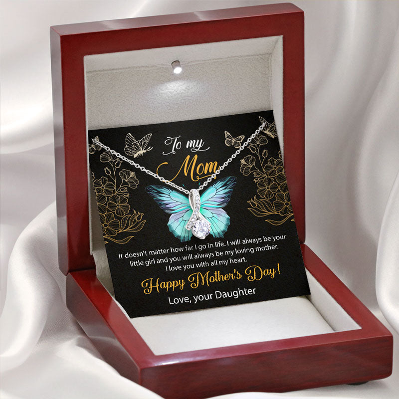 Mom Gift from Kids Happy Mother's Day to A Cool Mom Crown Necklace Leopard Print Message Card Gift Box for Mom Crown Pendant Necklace Luxury Box