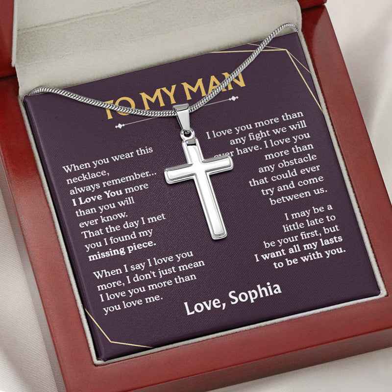 When I say I Love You More, Personalized Cross Necklace, Gifts For Him