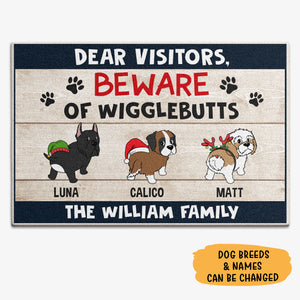 Visitors Beware Wigglebutts, Gift For Dog Lovers, Personalized Doormat, New Home Gift, Christmas Decoration