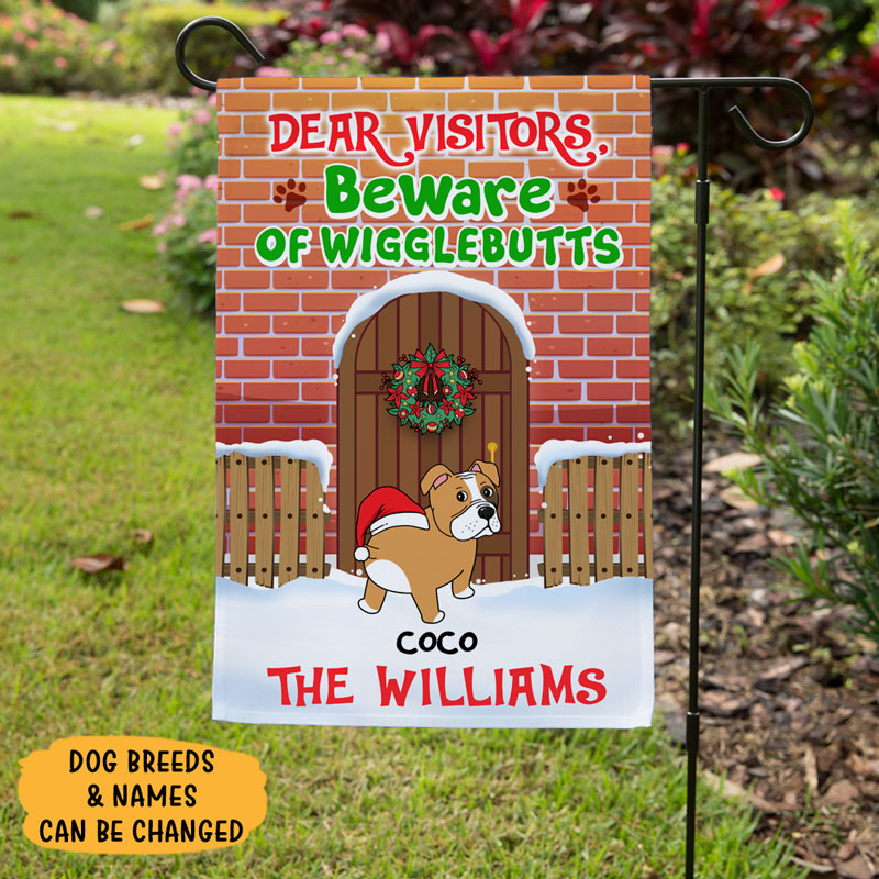 Visitor Beware of Wigglebutts Dogs, Custom Decorative Garden Flags, Christmas Gift for Dog Lovers
