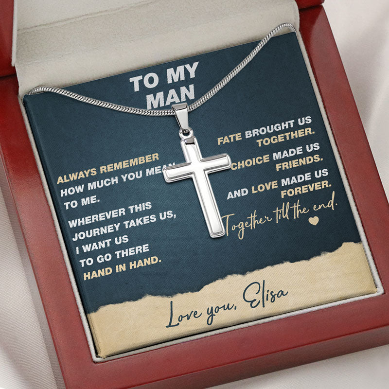 Together Till The End, Personalized Cross Necklace, Message Card Jewelry Gift For Him