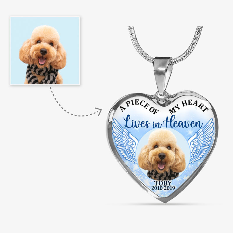 A Piece of My Heart Lives In Heaven, Pet Memorial, Custom Photo, Luxury Heart Necklace