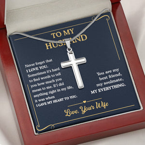 Gave My Heart To You, Personalized Cross Necklace, Message Card Jewelry, Gift For Him