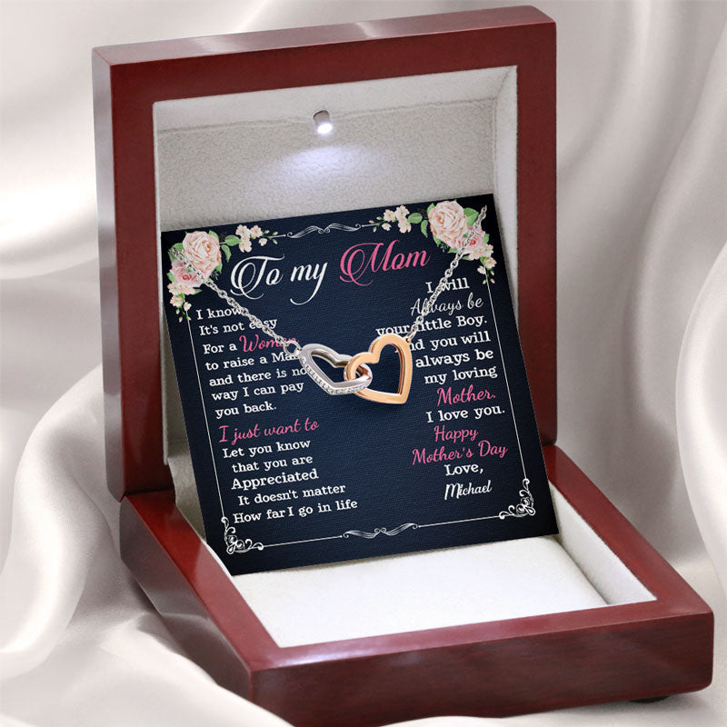 Always Be Your Little Boy, Interlocking Heart Luxury Necklace, Gift for Mom