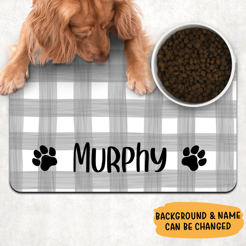 Name Plaid Pattern Pet Placemat, Personalized Pet Food Mat, Gifts For Pet Lovers