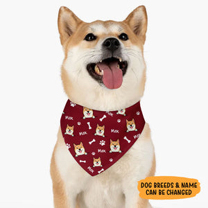 Dog Pattern Bandana, Personalized Bandana, Custom Dog Lovers Gifts
