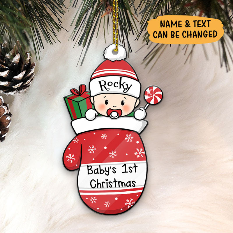 Baby's First Christmas, Baby Mitten, Christmas Shaped Ornament, Custom Gift for Baby
