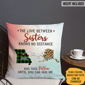 The Love Between Family Knows No Distance, Hug This Pillow, Personalized State Pillow, Custom Moving Gift