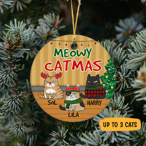Meowy Catmas, Personalized Circle Ornaments, Custom Gift for Cat Lovers