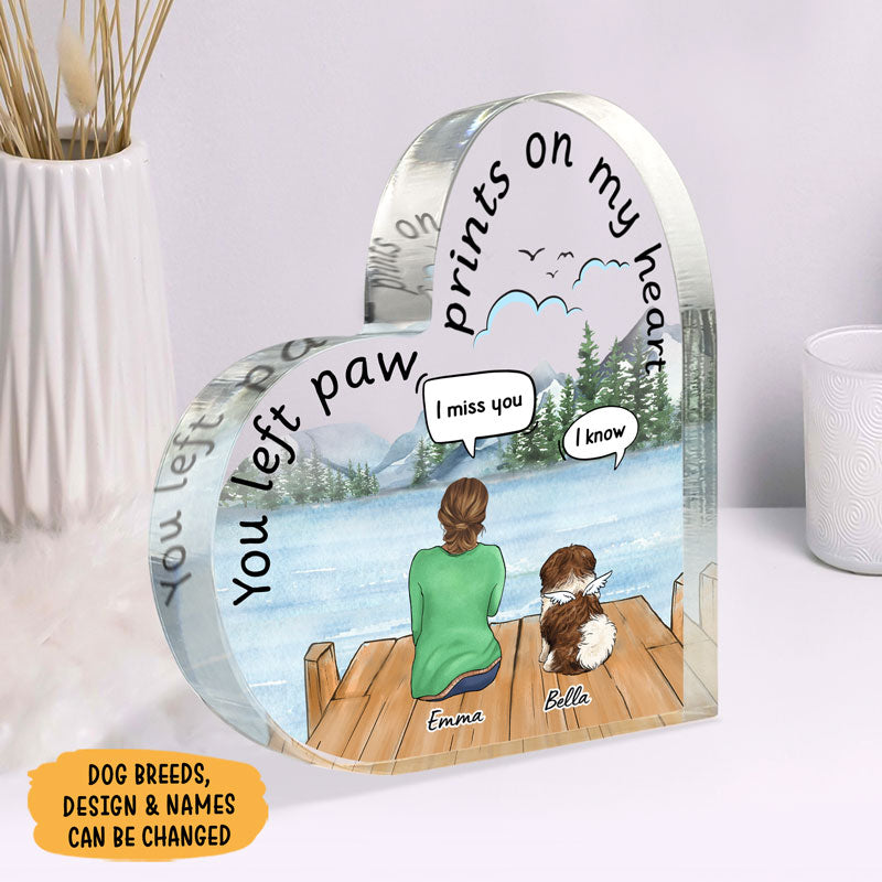 You Left Paw Prints, Personalized Keepsake, Heart Shape Plaque, Memorial Gift For Dog Lovers