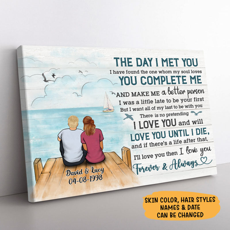 Personalized The Day I Met You Couple Canvas, Beach Dock, Premium Canvas Wall Art