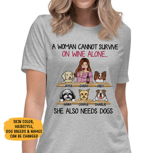 A Woman Cannot Survive, Personalized Dogs Shirt, Customized Gifts for Dog Lovers, Custom Tee