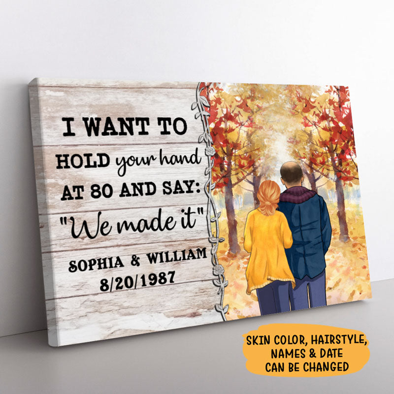 Personalized I Want To Hold Your Hand Canvas, Autumn Fall, Premium Canvas Wall Art