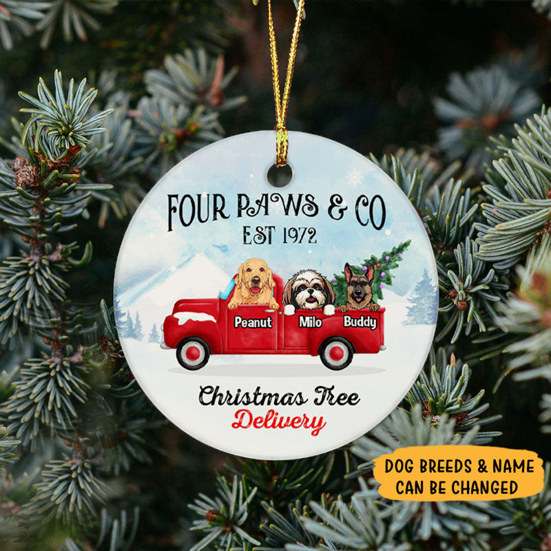Four Paws, Personalized Circle Ornaments, Custom Gift for Dog Lovers