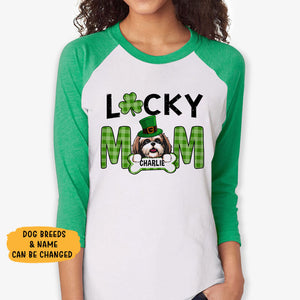 Lucky Mom, Dog Lover Shirt, Personalized St. Patrick's Day Unisex Raglan Shirt, St Patricks Day
