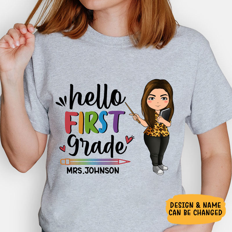 Hello Custom Grade, Personalized Back To School Shirt, Teacher Gift