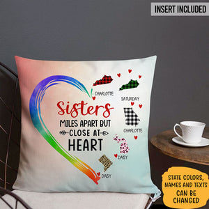 Miles apart but close at heart, Personalized State Colors Pillow, Custom Moving Gift