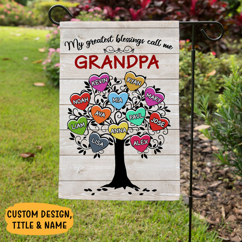 My Greatest Blessings Call Me Grandma and Grandpa, Custom Flags, Personalized Decorative Garden Flags