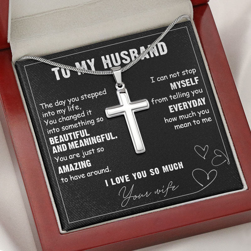 The Day You Stepped Into My Life, Personalized Cross Necklace, Gifts For Him
