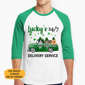 Delivery Service, Dogs Truck, Personalized Unisex Raglan Shirt, St Patricks Day