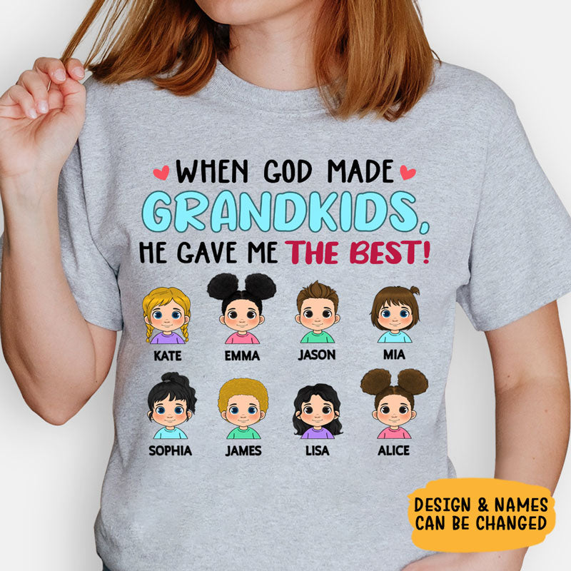 When God Made Grandkids He Gave Me The Best, Custom Kids, Personalized Shirt, Gift for Grandparents
