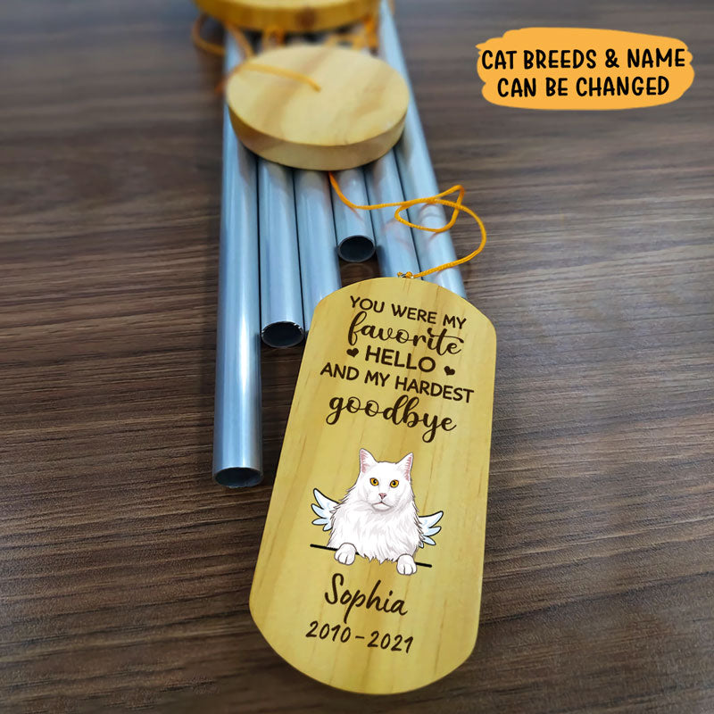 You Were My Favorite Hello And Hardest Goodbye, Personalized Wind Chimes, Memorial Gifts For Cat Lovers
