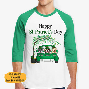 Happy St. Patrick's Day, Dogs Car, Personalized Unisex Raglan Shirt, St Patricks Day