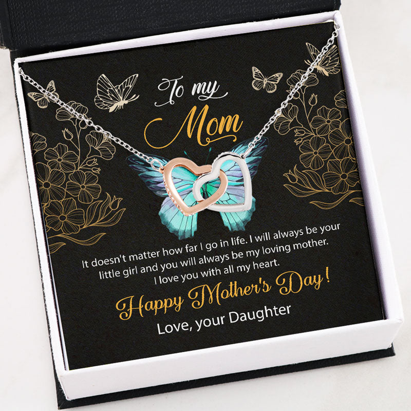 To My Mom, Black Message Card, Interlocking Heart Luxury Necklace, Gift for Mom