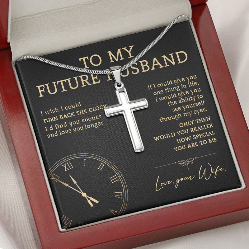 I Wish I Could Turn Back The Clock, Personalized Cross Necklace, Gifts For Him