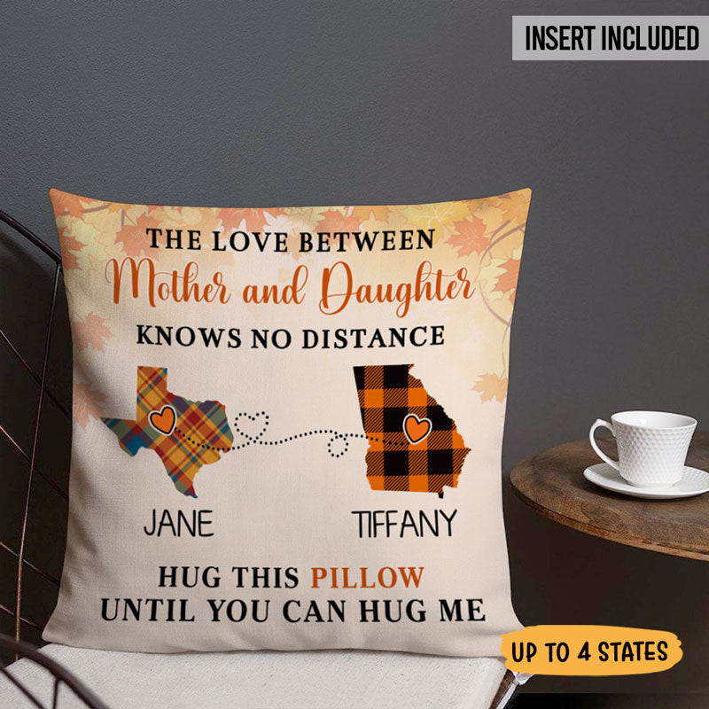 The Love Between Family Knows No Distance, Autumn Fall, Personalized State Colors Pillow