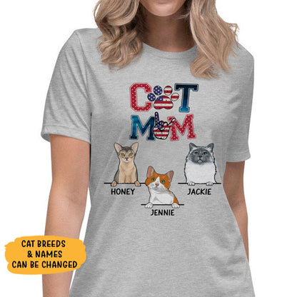 Cat Mom, American Flag Pattern, Custom Shirt, Personalized Gifts for Cat Moms
