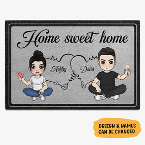 Chibi Drinking Couple Doormat, Personalized Gifts For Him, Anniversary Gifts For Her
