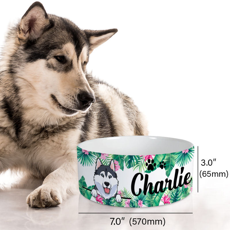 Personalized Custom Dog Bowls, Tropical, Gift for Dog Lovers