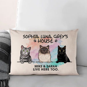 Personalized Cat Pillow, Live Here Too, Custom Gift for Cat Lovers