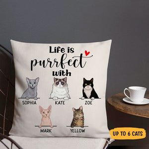 Life is Purrfect, Personalized Pillows, Custom Gift for Cat Lovers