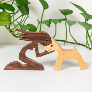 A Woman And Dog With Pointy Ears Wood Sculpture