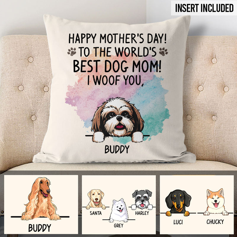 Happy Mother's Day Best Dog Mom Pillow, Personalized Pillows, Custom Gift for Dog Lovers