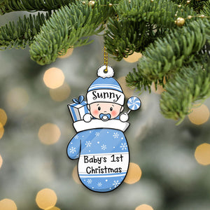 Baby's First Christmas, Baby Mitten, Christmas Shaped Ornament, Custom Gift for Baby