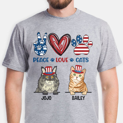 Peace Love Cats, Personalized 4th of July Shirt for Cat Lovers