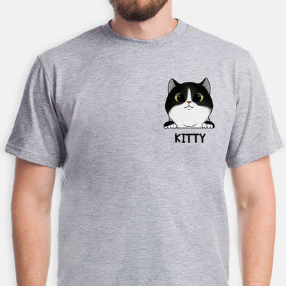 Cat Lovers Custom Shirt, Faux Pocket Tee, Personalized Gifts for Cat Lovers