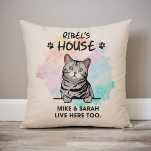Live Here Too, Personalized Pillows, Custom Gift for Cat Lovers