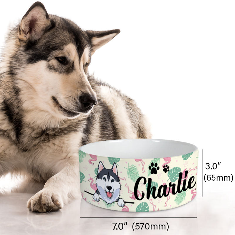 Personalized Custom Dog Bowls, Flamingo, Gift for Dog Lovers